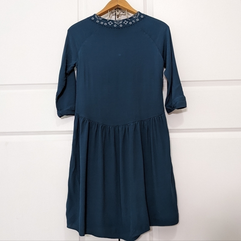 Garnet Hill Dress Women's 6 Green Teal Embroidered Detail Boho Pockets - Picture 5 of 6
